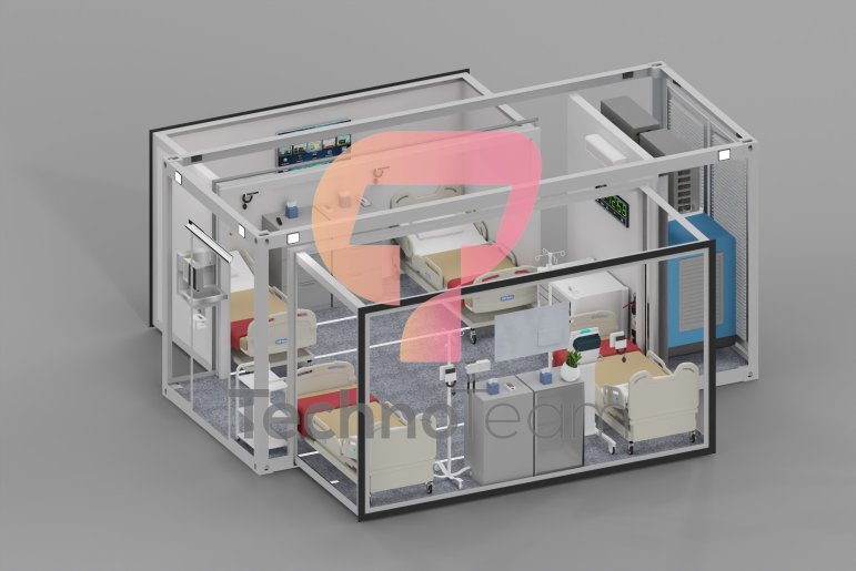 expandable container,expandable container patient ward,field hospital container,mobile patient ward,foldable patient ward,portable patient ward,accommodation container